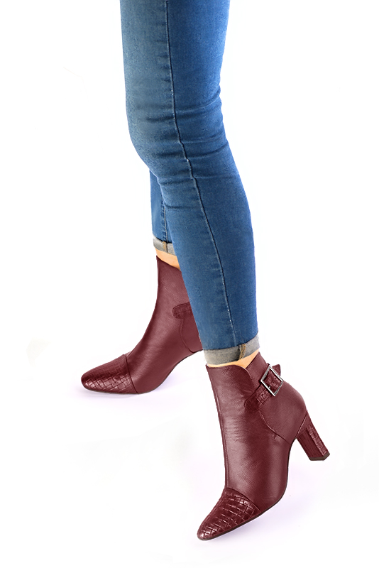 Boots habill es femme rouge bordeaux Boots avec des boucles l